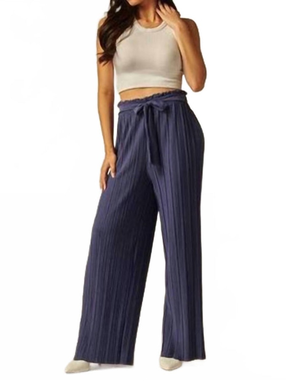 Love Poem Pleated Belted Palazzo Wide Leg Pants in Dusk Blue Size Small